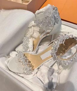 Maisel Sandals Shoes Crystal Pearl Eslission Women Sacora Sacora Elegant Sandals Weddal Bress Press Pumps Luxury Brands Lady High Cheels with Box EU35-43