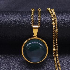 Anhänger Halsketten Grüner Opal Edelstahl Charm Halskette Frauen Gold Farbe Kleine Anhänger Schmuck Chaine Acier Inoxydable NSG1S04