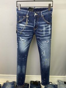 Heta försäljning män jeans hål ljus blå mörk grå mans långa byxor byxor streetwear denim mager smal rak d2 cyklist jean