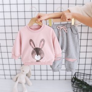 Baby girl clothes spring and autumn pure cotton suit cute cartoon round neck costume baby two-piece 220326