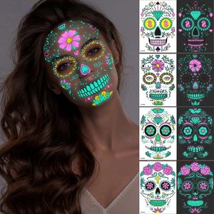 Lustige Halloween-Dekoration, zweifarbig, leuchtende Tattoo-Aufkleber, Gesichtsnarben-Aufkleber, Tag der Toten, Dekor-Kunst