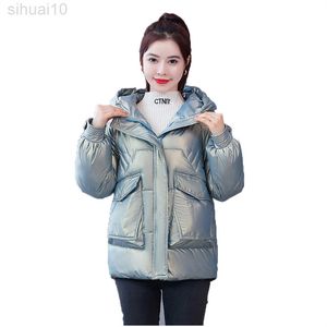 Hooded Down Cotton Coat Parkas Women New Winter Thick Warm Jacket White Pink Black Loose Glossy Cotton Coat L220730