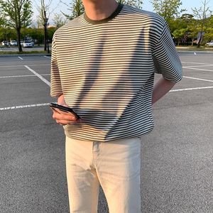 Men's T-Shirts O-Neck Striped Short Sleeve Man's Korean Fashion Loose Blouse Men Casual Oversized T-Shirt Summer Style 2022Men's Mild22