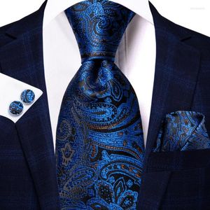 Бабочка Hi-Tie Black Navy Blue Paisley Silk Sward Tie для мужчин Handky Mashlink Design Nicktie Business Party Miri22