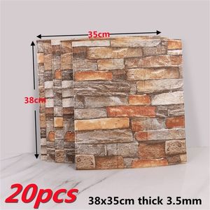 20pcs adesivos de parede 3D Redação de papel TV Decoração de pano de fundo da TV XPE Brick Auto Adesivo de espuma 220607