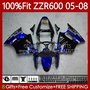 100% Fit Fairings For KAWASAKI NINJA 600CC ZZR-600 600 CC 2005-2008 Bodywork 134No.74 ZZR600 Black blue 05 06 07 08 ZZR 600 2005 2006 2007 2008 Injection Mold Body Kit