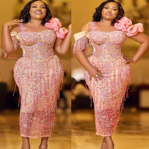 Arabo Plus Size Aso Ebi Pink Lussuoso Lussuoso Campo Abiti da ballo in pizzo Formale Formale Formale Accogliente Accogliente Oquilli di fidanzamento Dressimi ZJ