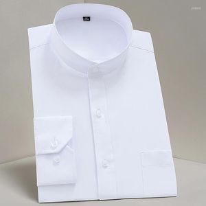 Langarm-Herrenhemd mit Stehkragen, Knopfleiste, normal, für Herren, Business, Party, Forma-Ausschnitt, modische Kleidung, Trends, chinesische Hemden, Kleid