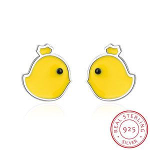 Stud S925 Sterling Silver Yellow Chick Earrings Animal Jewelry Chick Chicken For Women Baby PrincessStud
