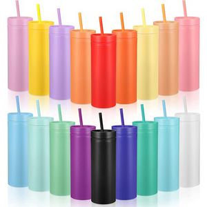 16oz Acrylic Tumbler Double Wall Pastel Colored Water Bottle Juice Yoga Cup With Lid Reusable Cup For Cold Hot Drink sxjun12