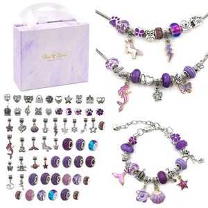 64 PCs Diy Charm Bracelet Colares Kit Jóias de fabricação de jóias com caixa de presente rosa para meninas Mulheres Valentines Aniversário de Natal 220608