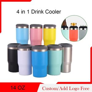 4 in 1 Insulated Drink Nonslip Doublewalled Stainless Steel Bottle Vacuum Beer Skinny Can Cooler Custom 220704