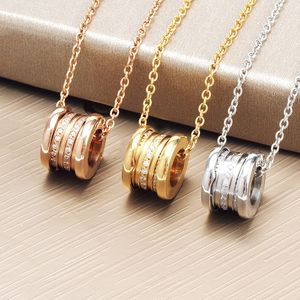 Europe America Fashion Style Men Lady Women Stainless Steel 18k Gold Engraved B Letter Centre Three Circle Diamonds Pendant Chain Necklace