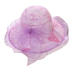 Wide Brim Hats Chiffon Fedora Flower Wedding Dresses Elegant Pink Women BrimWide