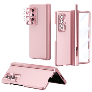 High Quality Cases For Samsung Galaxy Z Fold 3 5G Case Tempered Glass Film Hinge Plating Magnetic Hard Pen Slot Protection Cover Screen Protector