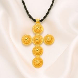 24k Solid Gold Crucifix Cross Pendant Flower Multi Layer Choker pagoda Black rope Necklace