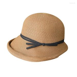 Breda randen hattar kvinnor vävda cloche förpackningsbar hatt floppy sommar folable rese sun strand strå hattswide davi22