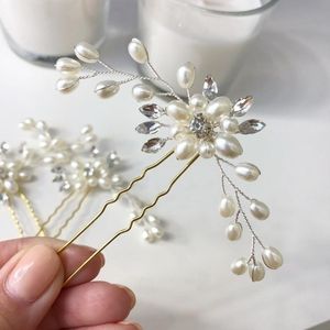 Hårklämmor Barrettes Elegant vintage Metal Gold Wire Brud Tiaras Pearl Crystal Pins Clip Accessories Wedding Jewelhair