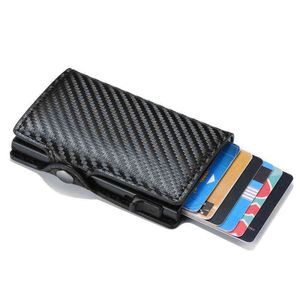 DIENQI Carbon Fiber Card Holder Wallets Men Brand Rfid Black Magic Trifold Leather Slim Mini Wallet Small Money Bag Male Purses H220422