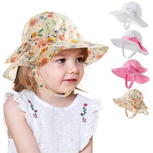 Verão infantil garotas estampa floral impressão solar chapéus de pitada de caçamba bucket baby flor praia estampada na praia children chapéu de pescador de viseira tampa m4048