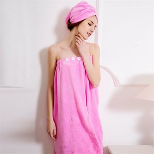 Women summer pure color cotton towel strapless night dress adult bath wrap bathrobe to send shower cap sleepshirts 200923