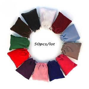 50Pcslot 5x7cm 7x9cm 8x10cm 9x12cm Coloful bag Jewelry Packing Velvet Drawstring Pouches Gift Bags Can customized 220706