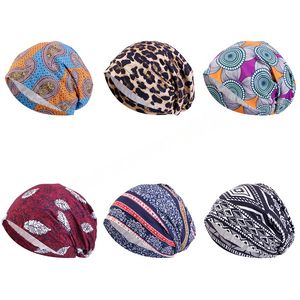 Stampa Satin Linded Turban Double Deck Gestante Stretchy Cappone Featto Musulmano Hijab in stile islamico Bandanas perdita di capelli Chemio Capo