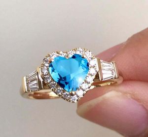 Bröllopsringar Kvinna Big Blue Red Green Crystal Ring Charm Yellow Gold Color for Women Luxury Bride Zircon Stone Engagement Ringwedding