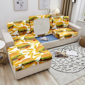 Chair Covers Hamburger Fries Food Pattern L-shaped Sofa Seat Cushion Cover Pets Furniture Protector Stretch Washable SlipcoverChair