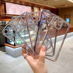 Electroplating Clear Phone Cases with delicate glitters Slim Straight Edge Back Cover Soft Transparent Protector for iPhone 13 pro max 12 11 X XR Xs Max