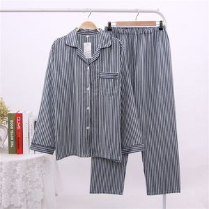 JULY S SONG 2 Pieces Cotton Men S Pamas Set Casual Striped Long Sleeve Lapel Collar Sleepwear Spring Summer Homewear Nightwear LJ201113