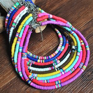 Moda Kolorowe Clay Choker Naszyjnik Dla Kobiet Czeski Regulowany Miękki Ceramika Collar Naszyjnik Boho Beach Biżuteria Prezenty