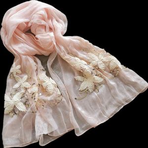 Bufandas de seda lentejuelas floral bordada bufanda bufanda dama de toalla de playa aire acondicionado chal primavera verano exquisito lentejuelas de lentejuelas