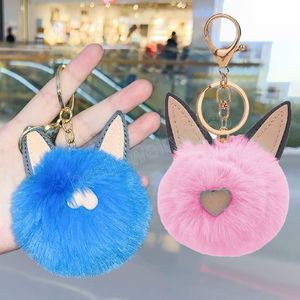 Peluş kedi kürk top anahtarlık sevimli anahtar zincirli bayanlar çanta kolye aksesuarları anahtar yüzük çift doğum günü hediyesi