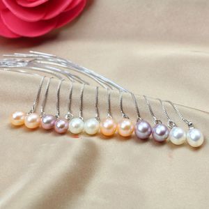 Long tassel Ear line 6mm7mm Pearl Dangle & Chandelier Freshwater pearl Earrings white Pink purple Lady/girl Fashion jewelry