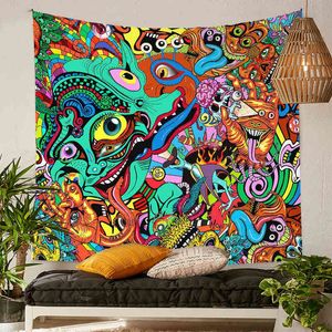 Hippie Face Eye Grande tappeto da parete Astratto psichedelico 3d Art Tapiz Decorazione estetica della stanza Boho Decorazione della parete Camera da letto Coperta J220804