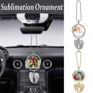 DHL Sublimazione Blanks Car Pendant Angel Wing Specchietto retrovisore Decorazione Hanging Charm Ornaments Automobiles Interior