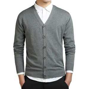 Серые кардиганы мужчины хлопковой свитер с длинным рукавом мужские свитера VNECK Свободные сплошные кнопки.