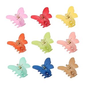 Women Candy Color Butterfly Side Hair Clamps Geometric Mist Frosted Plastic Animal Hair Claws Clips Female Small Size Ponytail Scrunchies Hairpins Length 4 CM