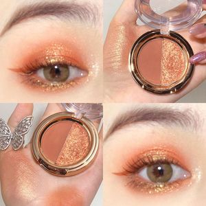 Eye Shadow Double Color Pumpkin Earth Eyeshadow Palette Women Diamond Bright Shining Colorful Makeup Flash Glitter Make UpEye