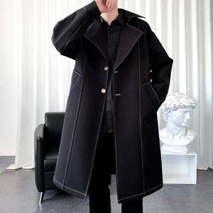 Men's Trench Coats Top Quality Trenchcoat 2022 Autumn Single Breasted Long Coat Male Solid Color Black/Rice White Windbreaker Viol22