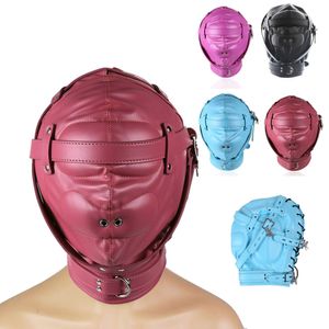 BDSM escravo jogo adulto máscara de brinquedo sexy de brinquedo de couro para respiração role de role de capuz e orelhas Bondage para casais fetiche
