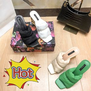 Sapatos sociais mais novos da Itália Squar Toe Down-Padded Keira Mules chinelo de grife feminino praia sandália de luxo branco preto verde bege salto alto 10,5 cm caixa de chinelos femininos