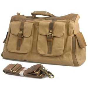 Torby Duffel Vintage Retro Military Canvas Skórzane mężczyźni podróżne bagaż podróżny torba na noc TOTE TOTE