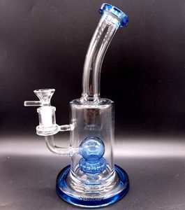 9 inch Thick Glass Water Bong Hookah with Blue Base Delicate Oil Dab Rigs Smoking Pipes Tire Perclator recycler