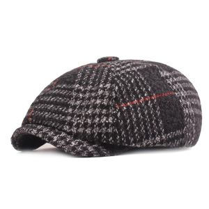 Berets w paski wełniane filc beret gęstość czapki do przodu jesienna zima europejska amerykańska mężczyźni bawełniany bluszcz sboy hodowanie hatberetów