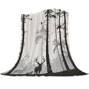 Cobertores de rena pinheiro silhueta lançam cobertor decoração de casa sofá quente microfibra para quarto