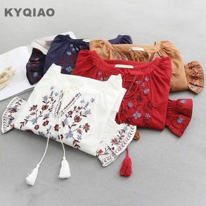 Bohemian Bluse 2022 Frauen Pullover Weibliche Frühling Herbst Spanien Stil Boho Ethnische Flare Hülse Stickerei Hemd Blusa Top Damen blusen S