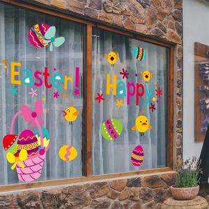 Happy Easter Window Stickers Rabbit Eggs Chick Wall Stickers Easter Decorations for Home Easter Party Bunny Wall Decals 220727