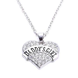 Quality High rhodium plated zinc studded with sparkling crystals DADDY'S GIRL heart pendant wheat link chain neckl208G